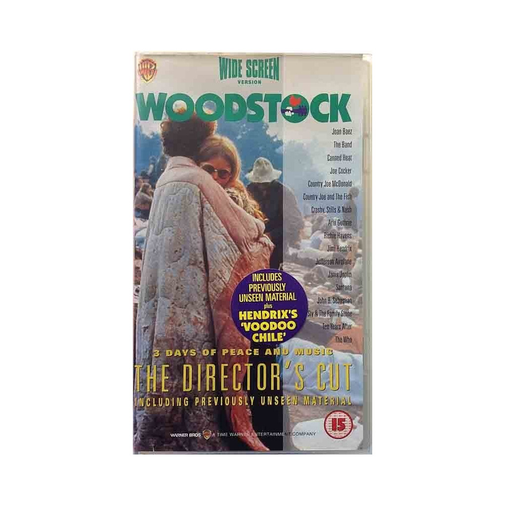3 days of peace and music: Woodstock wide screen Director’s cut 2VHS kansipaperi EX VHS-kasetin kunto EX VHS video