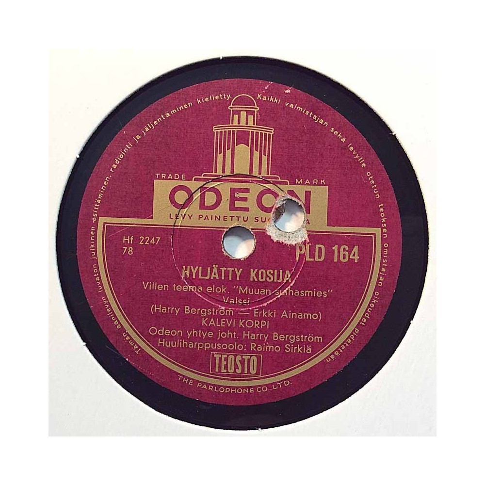 Korpi Kalevi 1956 PLD 164 Hylätty kosija / Pieni punainen apina shellac 78 rpm record