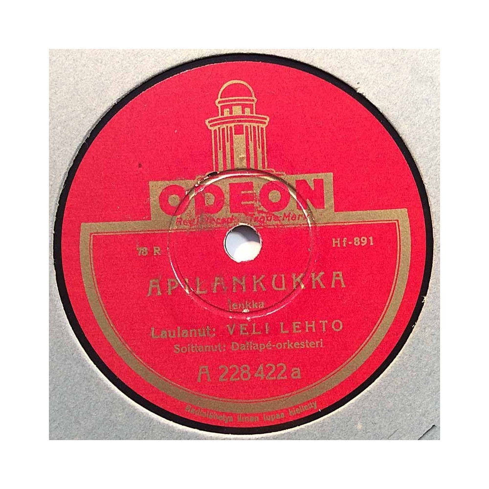Lehto Veli / A. Aimo: Apilankukka / Kultaa kalliimpi  kansi paperikansi/muovitasku levy EX- savikiekko gramofonilevy
