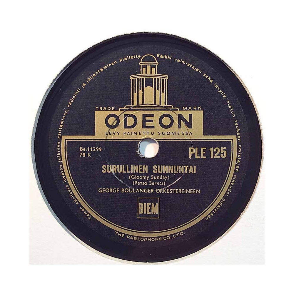 Malmsten Georg 1940’s PLE 125 Surullinen sunnuntai / Mustat silmät stenkaka 78-varvare