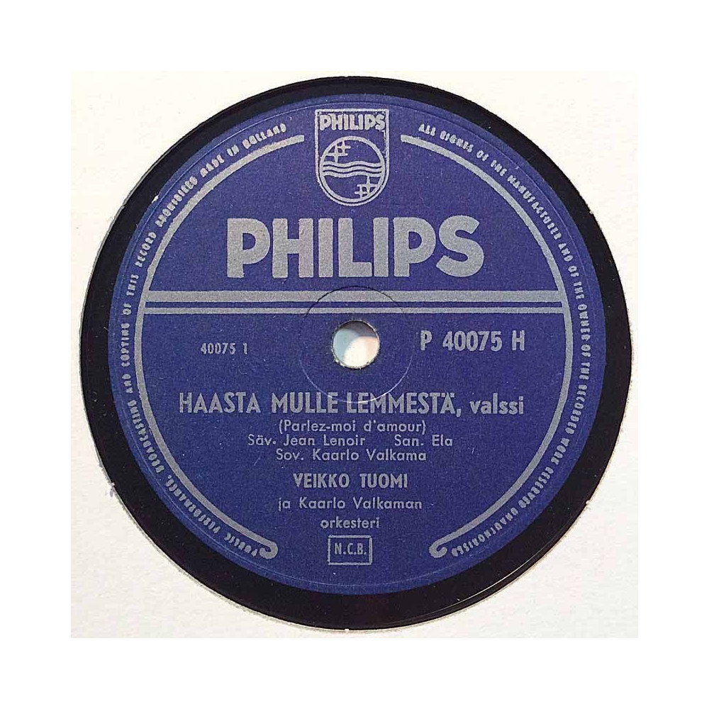Tuomi Veikko 1956 P 40075 H Haasta mulle lemmestä / Jambalaya shellac 78 rpm record