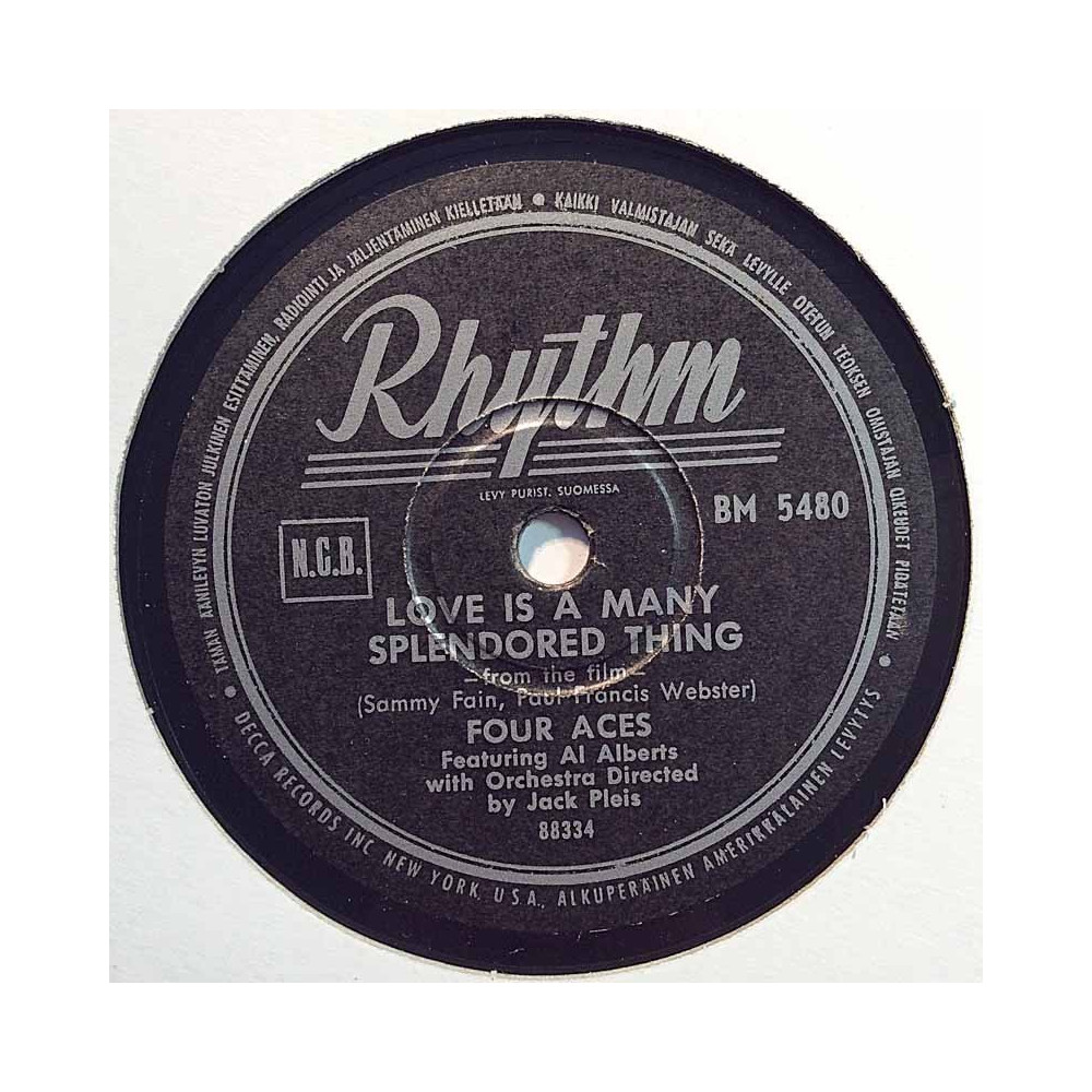 Four Aces 1957 BM 5480 Love Is A Many Splendored Thing / Shine On Harvest Moon shellac 78 rpm record