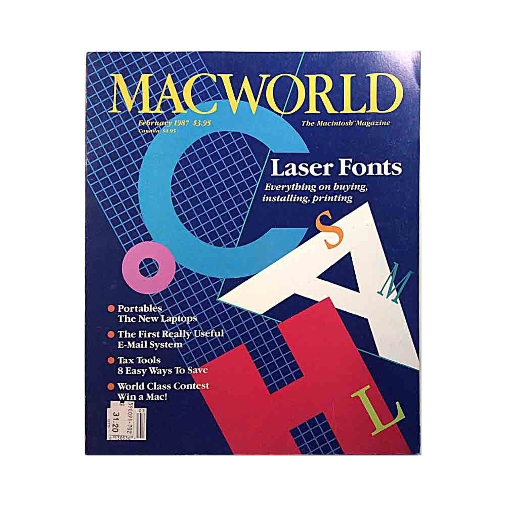 Macworld Macintosh Magazine 1987 February Laser Fonts, Portables the new Laptops aikakauslehti