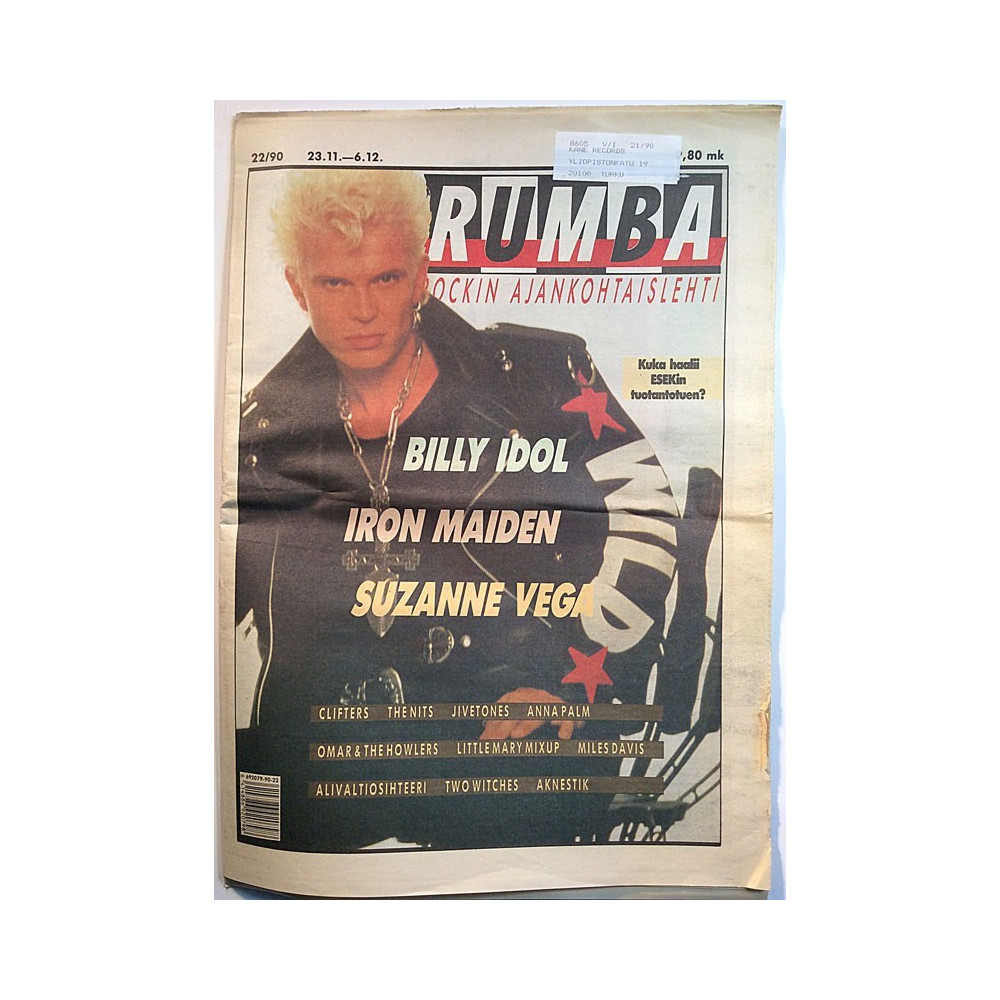Rumba rockin ajankohtaislehti 1990 22 Billy Idol, Iron Maiden, Suzanne Vega, Clifters musiikkilehti
