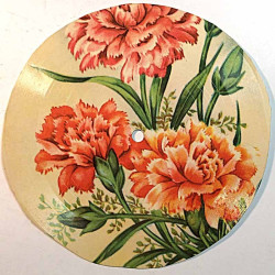 Postikorttilevy leikattu pyöreäksi 15cm 1950’s  kukka-aihe begagnad singelskiva