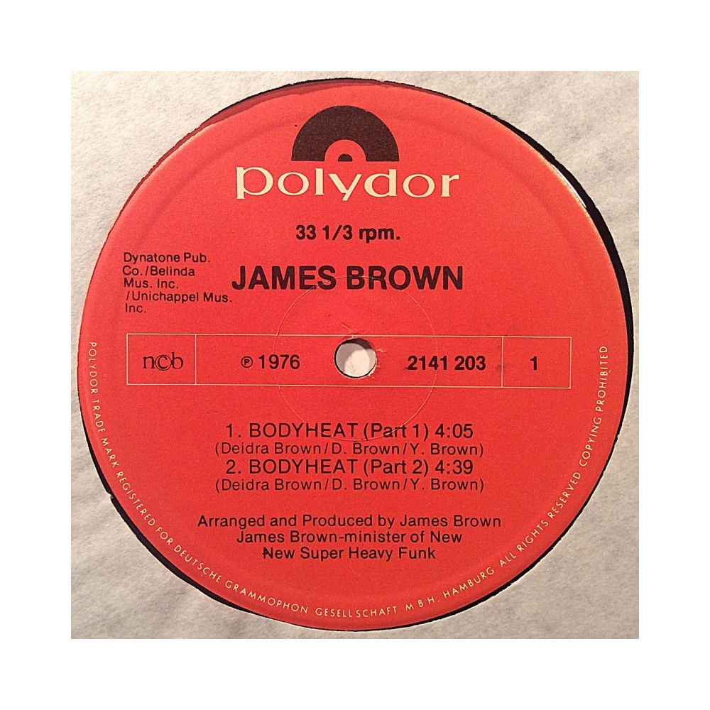 Brown James: Bodyheat / Sex Machine maxi-single  kansi Ei kuvakantta levy EX kanneton LP