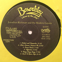 Jonathan Richman & The Modern Lovers: Back In Your Life  kansi Ei kuvakantta levy EX kanneton LP