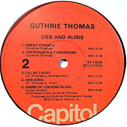 Tomas Guthrie: Lies And Alibis  kansi Ei kuvakantta levy VG+ kanneton LP