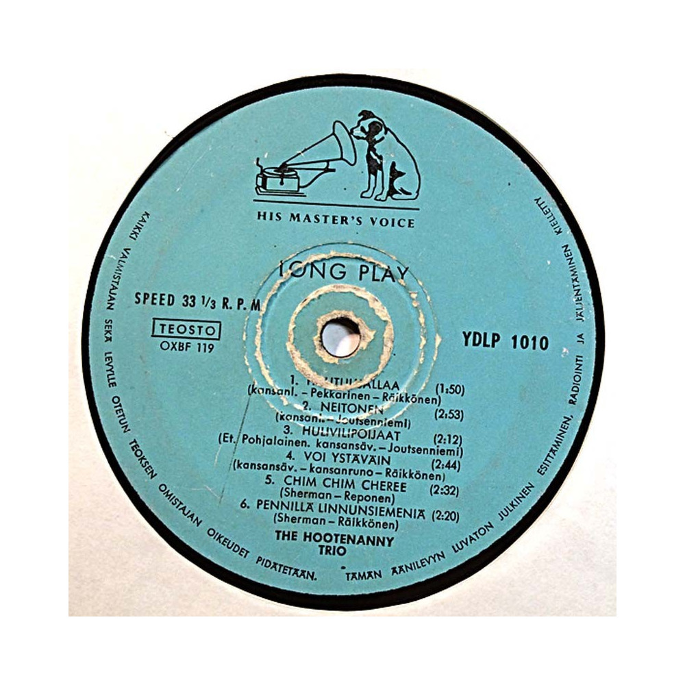 Hootenanny Trio 1966 YDLP 1010 Esplanaadi vinyl LP no cover