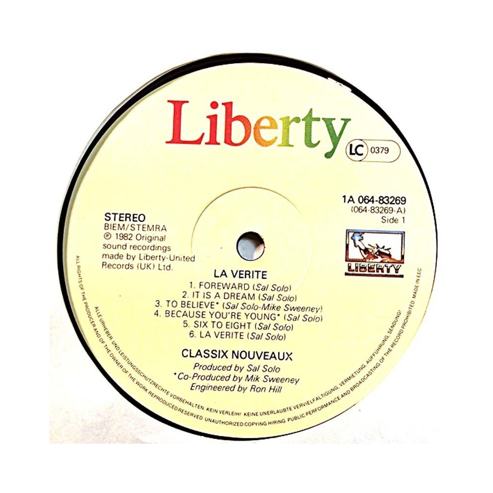 Classix Nouveaux 1982 1A 064-83269 La Verite LP ingen omslag
