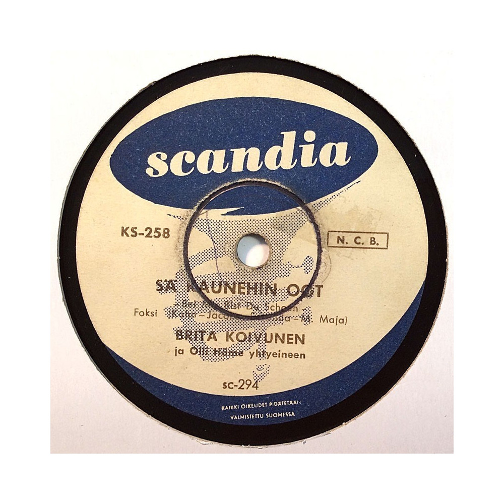 Koivunen Brita: Sä kaunehin oot / Mustat silmät  kansi paperikansi/muovitasku levy VG savikiekko gramofonilevy